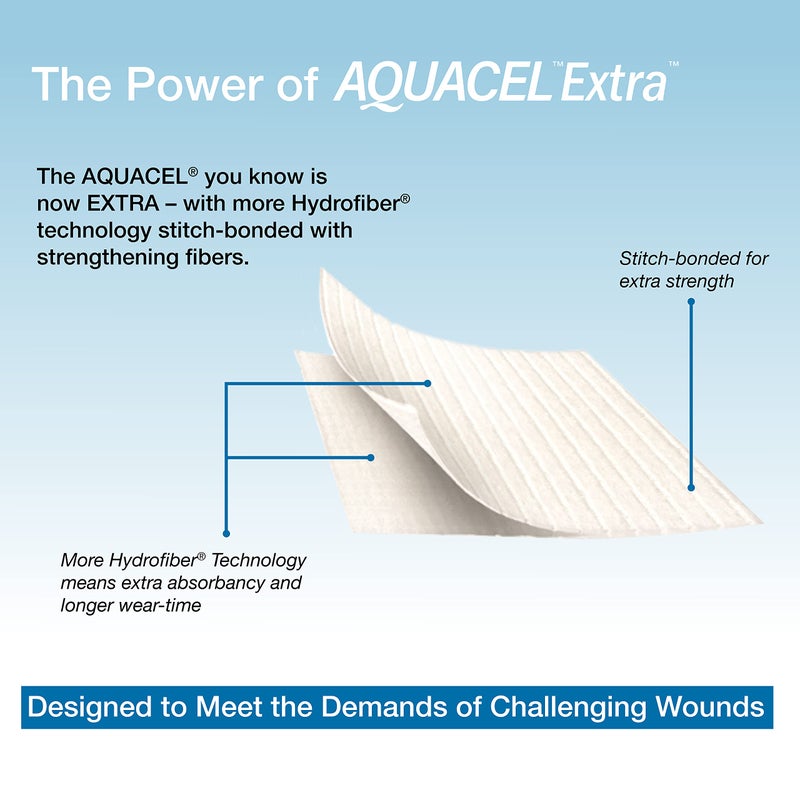 ConvaTec AQUACEL Extra 2"x2" Hydrofiber Absorbant Dressing for Moderate to Highly Exuding Wounds, Non-Woven Two-Dimensional Strengthening Fibers, Square, 10ct Box - Image 3